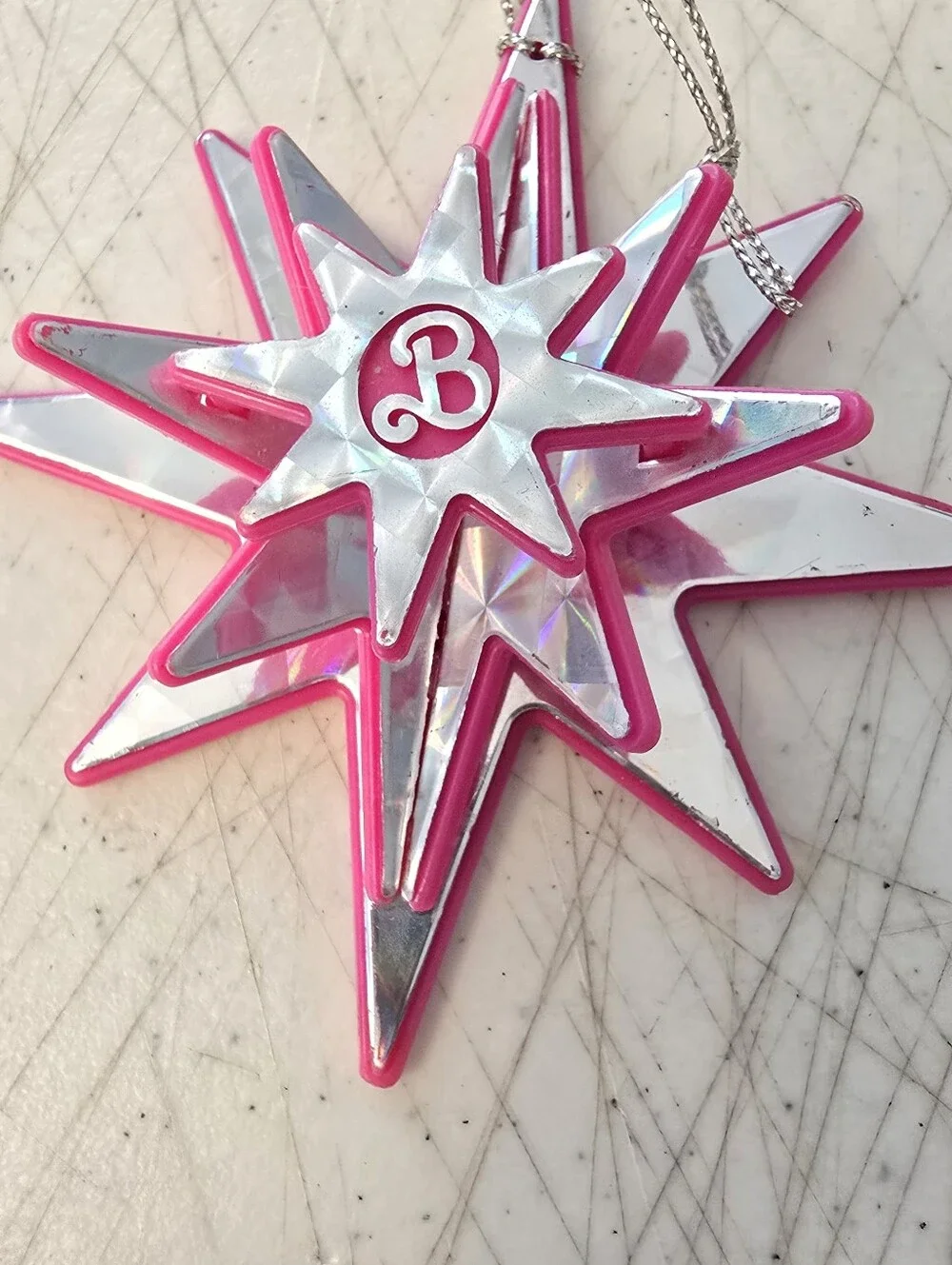 Vintage BARBIE PINK SHIMMER STAR Vintage 1990 Christmas Tree Ornament *READ*